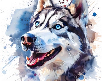 Cute Husky Clipart Bundle - 10 High Quality JPGs - Digital Download - Commercial Use, Watercolor, Digital Craft, Animal Art, Junk Journals