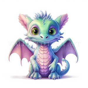 Fantasy Baby Dragons - 22 High Quality JPGs - Digital Downloads - Commercial Use, Watercolor, Mixed Media, Digital Paper Craft