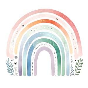 Clipart de arcoíris boho pastel: 10 imágenes de alta calidad, descargas digitales, uso comercial, acuarela, técnica mixta, manualidades digitales en papel