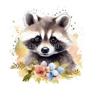 Pacchetto di clipart di simpatici procioni - 12 JPG di alta qualità - Download digitali - Uso commerciale, acquerello, tecniche miste, artigianato digitale su carta, tazza