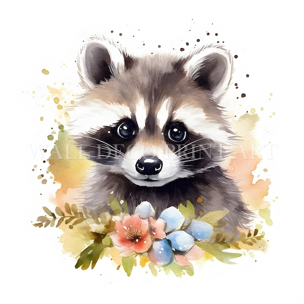 Cute Raccoon Clipart Bundle - 12 High Quality JPGs - Digital Downloads - Commercial Use, Watercolor, Mixed Media, Digital Paper Craft, Mug