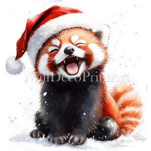 Pacote com 10 clipart fofos de pandas vermelhos de Natal - JPG de alta qualidade - Download digital - Uso comercial aquarela mídia mista papel digital artesanato