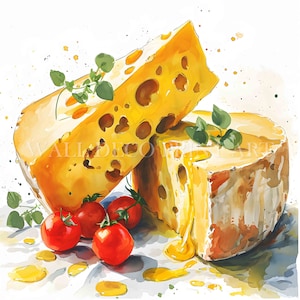 Tasty Cheese Clipart Bundle - 12 JPG di alta qualità - Download digitali - Uso commerciale, acquerello, tecniche miste, artigianato digitale su carta
