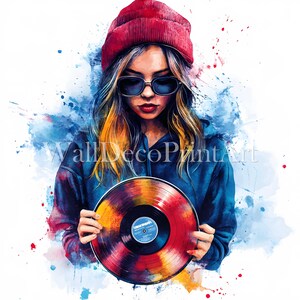 10 hipster meisje vinil records clipartbundel - hoge kwaliteit afbeelding - digitale download commercieel gebruik aquarel mixed media afdrukbaar papier