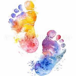 Baby Fußabdrücke Clipart - 6 hochwertige JPGs - digitale Downloads - kommerzielle Nutzung, Aquarell, Mischtechnik, digitales Papier Handwerk