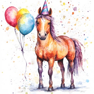 10 Happy Birthday Horse Clipart Bundle - JPG di alta qualità - Download digitale - Carta stampabile per tecniche miste ad acquerello per uso commerciale