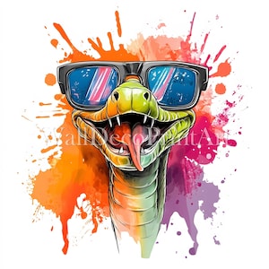 Pacote de clipart de cobra legal - 11 JPG de alta qualidade - Download digital - Uso comercial Aquarela Mídia mista Papel Artesanal Arte de parede colorida