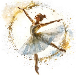 Hermoso paquete de imágenes prediseñadas de bailarina de ballet: 11 archivos JPG de alta calidad, descargas digitales, papel artesanal digital con técnica mixta y acuarela para uso comercial