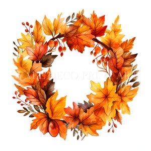 Autumn Leaves Wreath Clipart - 10 High Quality JPGs - Instant Digital Downloads - Free Commercial Use, Wall Art, Mixed Media, Digital Craft