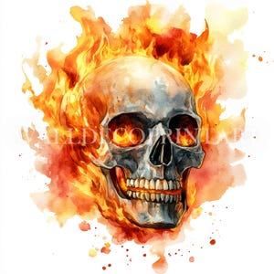 10 Fire Skull Clipart-bundel - hoge kwaliteit JPG's - digitale download - commercieel gebruik aquarel Mixed Media digitale papier Craft Junk Journal