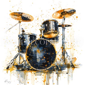 10 kleurrijke drums clipartbundel - afbeeldingen van hoge kwaliteit - digitale download - commercieel gebruik, aquarel kunst aan de muur, muziekinstrument, gemengd
