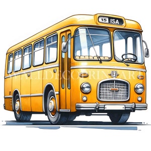 11 Retro Bus Clipart Bundle - High Quality JPGs - Digital Downloads - Commercial Use, Watercolor, Mixed Media, Digital Paper Craft