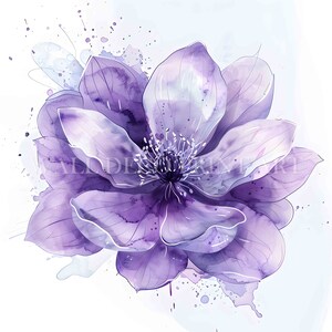 Paquete de imágenes prediseñadas de flores abstractas de color morado y plateado: 10 archivos JPG de alta calidad, descarga digital, uso comercial, arte de acuarela imprimible, arte digital