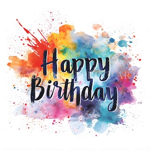 Paquete de imágenes prediseñadas de feliz cumpleaños a todo color: 10 PNG transparentes de alta calidad, descarga digital, papel de acuarela para uso comercial.