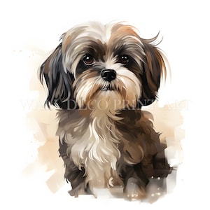 Cute Shih Tzu Puppy Clipart Bundle - 10 High Quality JPGs - Digital Downloads - Commercial Use, Watercolor, Mixed Media, Digital Paper Craft