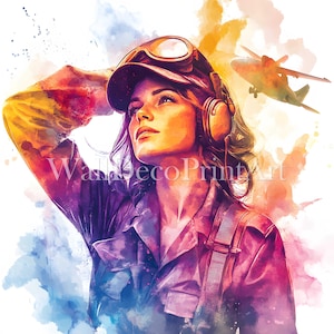 12 Pilotin Clipart Bundle - Hochwertige Bilder - Digitaler Download - Kommerzielle Nutzung Aquarell Mixed Media druckbare Papier Handwerk Design