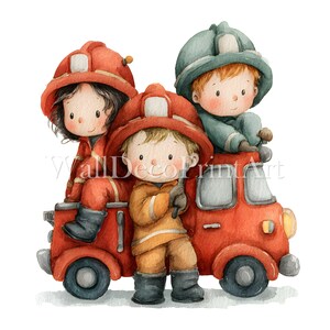 15 kleine brandweerlieden clipartset - afbeeldingen van hoge kwaliteit - digitale download - commercieel gebruik aquarel afdrukbare media digitale papiermodellen
