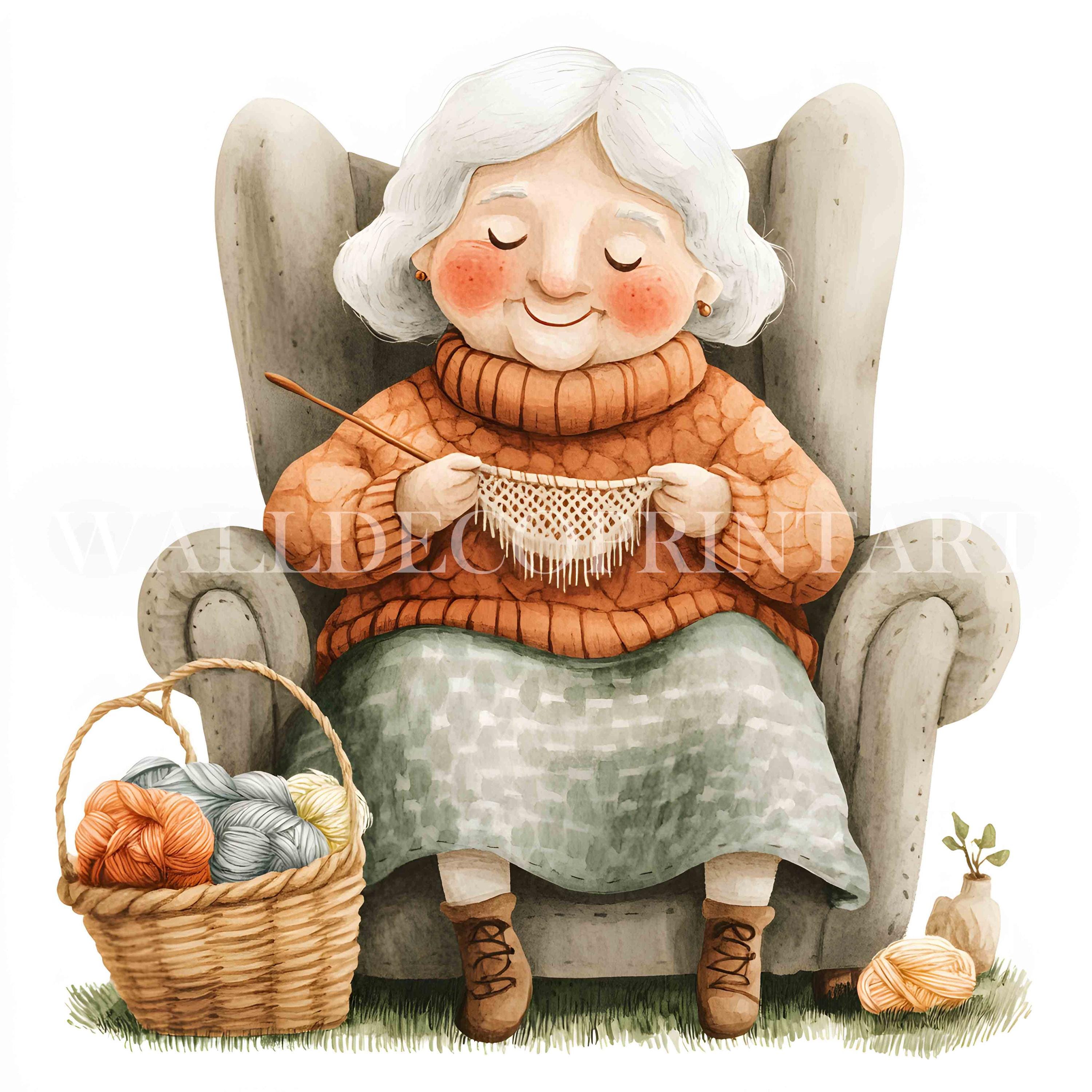 10 Knitting Grandmother Clipart - High Quality Jpgs - Digital Downloads ...