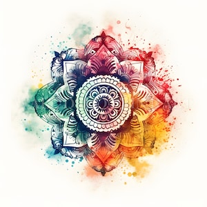 Paquete de imágenes prediseñadas de mandalas de colores: 12 archivos JPG de alta calidad, descargas digitales, uso comercial, acuarela, técnica mixta, manualidades digitales en papel