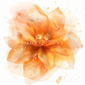 Pacchetto di clipart di fiori astratti arancioni e dorati - 10 JPG di alta qualità - Download digitale - Uso commerciale, arte ad acquerello stampabile, carta
