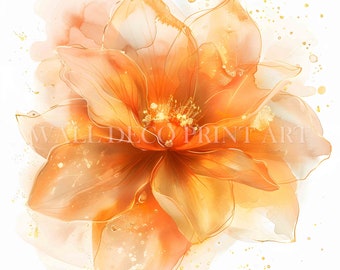 Orange & Gold Abstract Flowers Clipart Bundle - 10 High