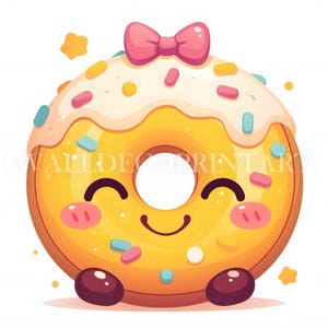 Niedliches Kawaii Donuts-Clipart-Bundle - 10 hochwertige JPGs - Digitale Downloads - Kommerzielle Nutzung, Aquarell, Mischtechnik, digitales Papiermodell