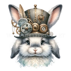 Niedliches Steampunk-Kaninchen-Clipart-Bundle - 13 hochwertige Bilder - digitale Downloads - kommerzielle Nutzung Aquarell Mixed Media Digital Craft