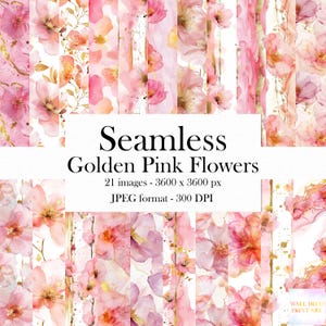 Goldene rosa Blume Digital Papier - nahtlose abstraktes Design für Scrapbooking druckbare glänzende Textur Sofortiger Download Kommerzielle Nutzung Clipart