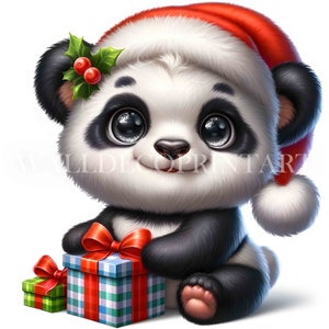10 graziosi pacchetti di clipart natalizi panda - JPG di alta qualità - download digitali - uso commerciale, acquerello, tecnica mista, artigianato con carta digitale