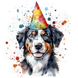 Birthday DOGS Clipart Bundle - 12 High Quality JPGs - Digital Downloads - Commercial Use, Watercolor, Mixed Media, Digital Paper Craft