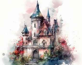 Beautiful Castle Clipart Bundle - 17 High Quality JPGs - Digital Downloads - Commercial Use, Watercolor, Mixed Media, Digital Paper Craft