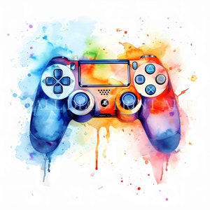 Pacchetto di clipart di controller di gioco colorati - 28 JPG di alta qualità - Download digitali - Uso commerciale, acquerello, tecniche miste, artigianato digitale