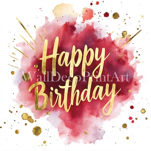 Ensemble de cliparts rouge joyeux anniversaire - 8 fichiers JPG haute qualité - téléchargement numérique - artisanat en papier imprimable aquarelle technique mixte à usage commercial