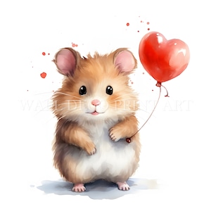 Pacchetto Clipart criceto di San Valentino - 10 JPG di alta qualità - Download digitali - Uso commerciale, acquerello, tecniche miste, artigianato digitale su carta