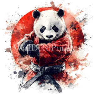 Pacote de clipart de panda de karatê - 10 JPG de alta qualidade - Download digital Uso comercial Aquarela Mídia mista Papel digital Artesanato Design de camiseta