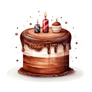 Chocolate Cakes Clipart Bundle - 10 High Quality JPGs - Digital Downloads - Commercial Use, Watercolor, Mixed Media, Digital Paper Craft