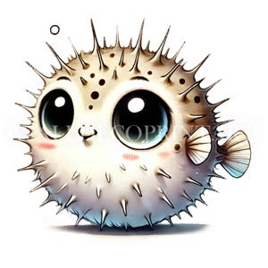 Soft Sketch Cute Puffer fish Clipart Bundle - 5 High Quality JPGs - Digital Download - Commercial Use, Watercolor, Mixed Media Digital Craft