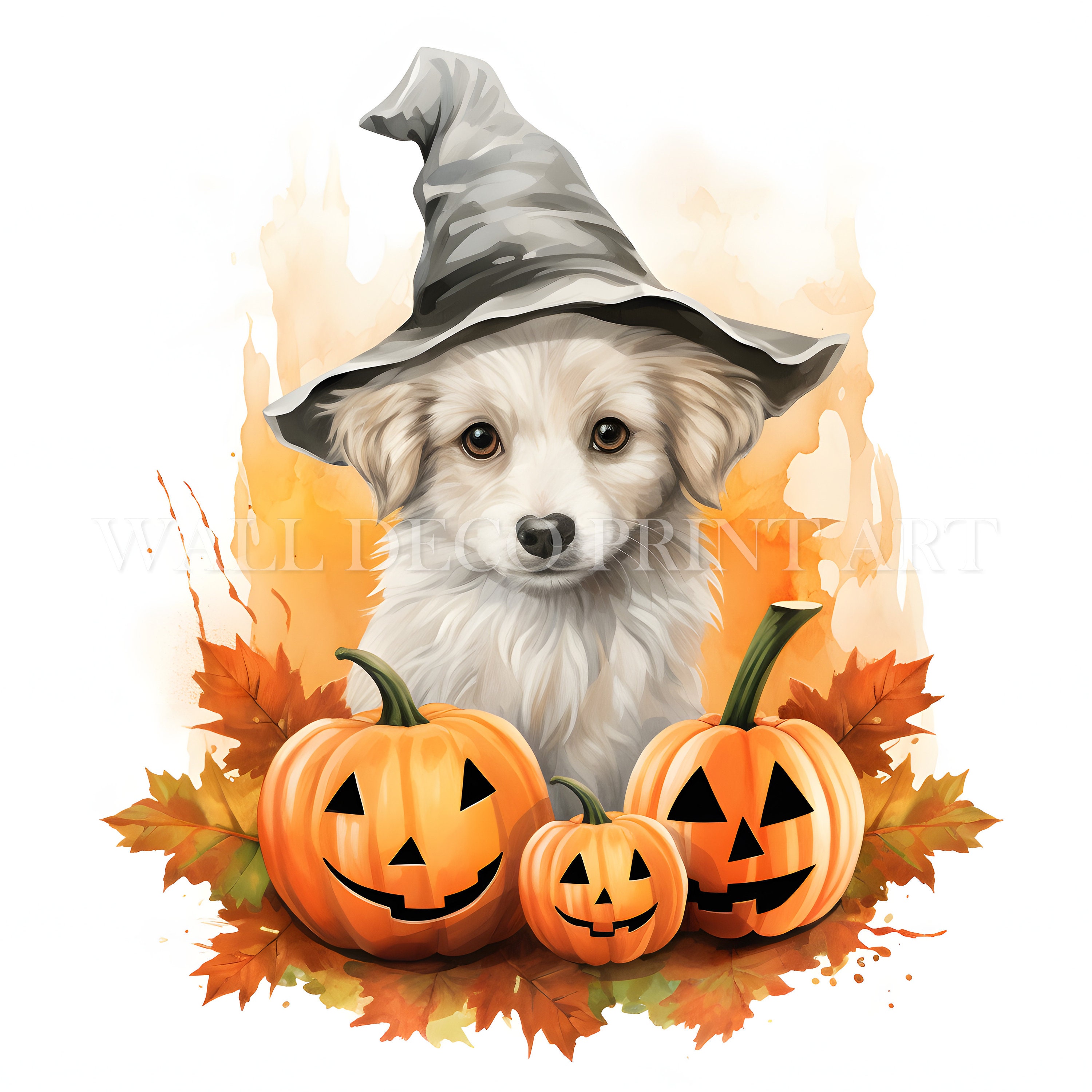 Cute Halloween Dog Clipart Bundle - 10 High Quality JPGs - Digital Downloads - Commercial Use, Watercolor, Mixed Media, Digital Paper Craft