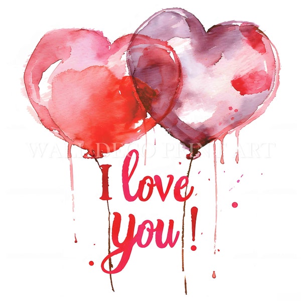 Valentine Heart I love You Clipart Bundle - 8 High Quality JPGs - Digital Downloads - Commercial Use, Watercolor, Mixed Media, Digital Craft