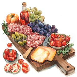 10 Charcuterie Board Clipart Bundle - 10 JPG di alta qualità - Download digitale - Uso commerciale, acquerello, tecniche miste, artigianato digitale su carta