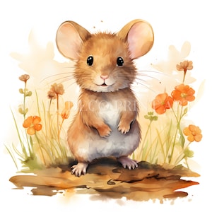 Carino MOUSE In Nature Clipart Bundle - 9 JPG di alta qualità - Download digitali - Uso commerciale, acquerello, tecniche miste, artigianato di carta, tazza