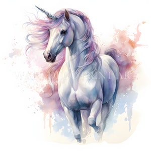 Hermoso paquete de imágenes prediseñadas de unicornio: 10 archivos JPG de alta calidad, descargas digitales, uso comercial, acuarela, técnica mixta, manualidades digitales en papel
