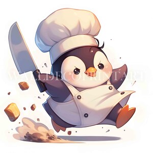 Paquete de 17 imágenes prediseñadas de pingüinos chefs: JPG de alta calidad, descarga digital, uso comercial, técnica mixta, manualidades digitales, arte de pared con diario basura