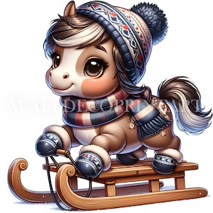 10 kerst winter paard clipartbundel - hoge kwaliteit jpg's - digitale downloads - commercieel gebruik aquarel mixed media digitale papierkunst