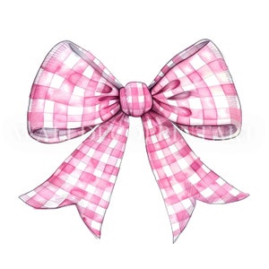 10 bundle di clipart di fiocchi rosa a quadri - JPG di alta qualità - Download digitale - Uso commerciale, stampabile con tecniche miste di acquerelli e artigianato digitale