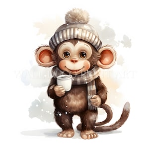 Weihnachtsaffe Clipart Bundle - 10 hochwertige JPG - digitale Downloads - kommerzielle Nutzung, Aquarell, Mischtechnik, digitales Papier Handwerk