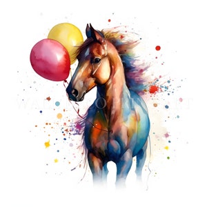 PFERDE Geburtstags-Clipart-Bundle - 10 hochwertige JPGs - digitale Downloads - kommerzielle Nutzung, Aquarell, Mischtechnik, digitales Papier Handwerk