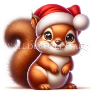 Lot de 12 cliparts mignons écureuils de Noël - fichiers JPG de haute qualité - téléchargements numériques - utilisation commerciale, aquarelle, techniques mixtes, papier numérique