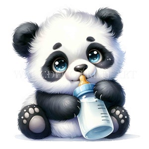 Baby Panda and Bottle Clipart Bundle - 10 High Quality Images - Digital Download - Commercial Use Watercolor Mixed Media Digital Paper Craft