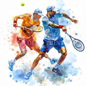 10 Tennis Spieler Clipart - Hochwertige JPGs - Digitale Downloads - Kommerzielle Nutzung, Aquarell, Druckbare Medien, Digitales Papiermodell, Sport